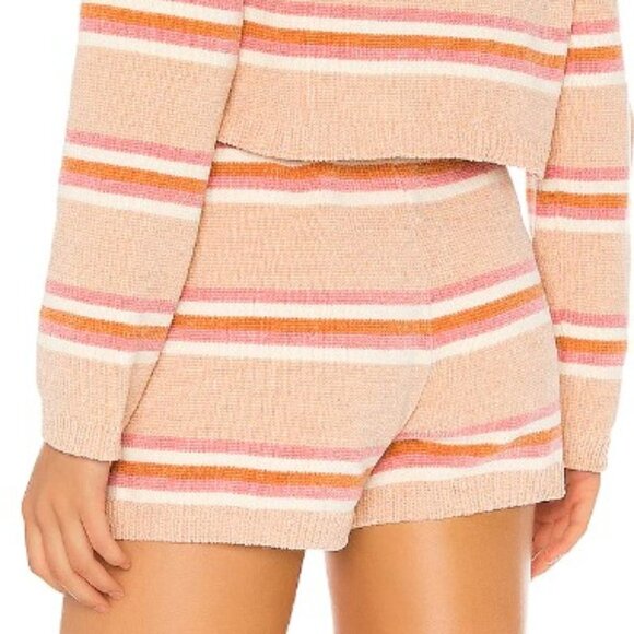 'Sun Seeker in Snow Lotus' Muted Neutral Chenille Striped Shorts NWT - Picture 6 of 6